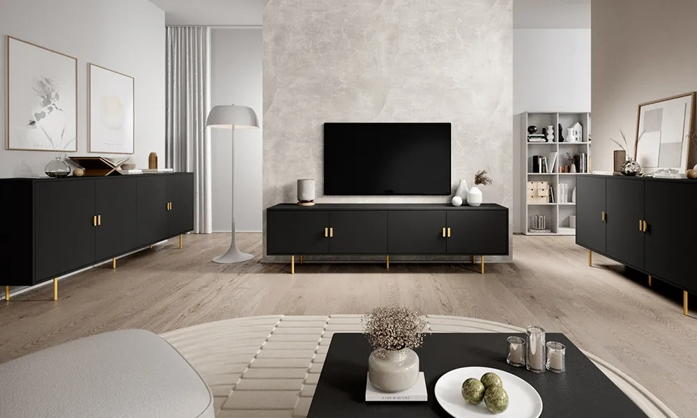 Komoda z drzwiami czarna mat 150 cm Adoro