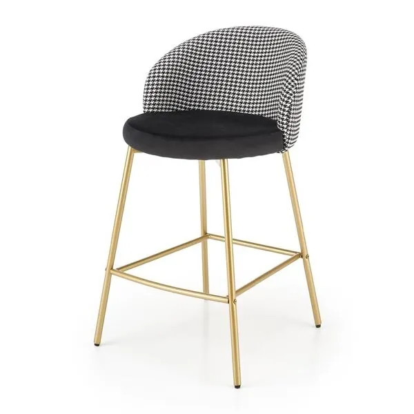 Hoker z oparciem tapicerowany biały / czarny / złoty H113