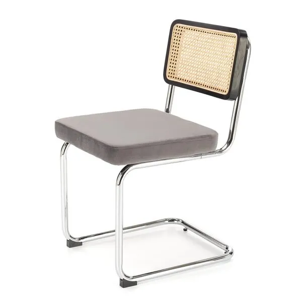 Krzesło na płozie tapicerowane rattan szare / naturalne K504