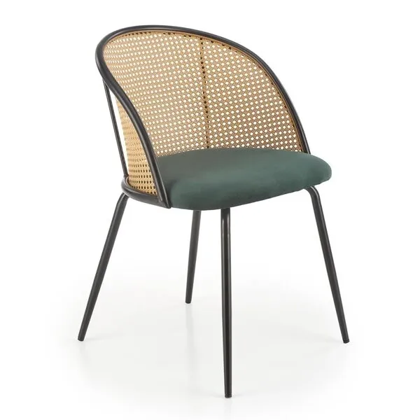 Krzesło do jadalni tapicerowane rattan zielone / naturalne K508