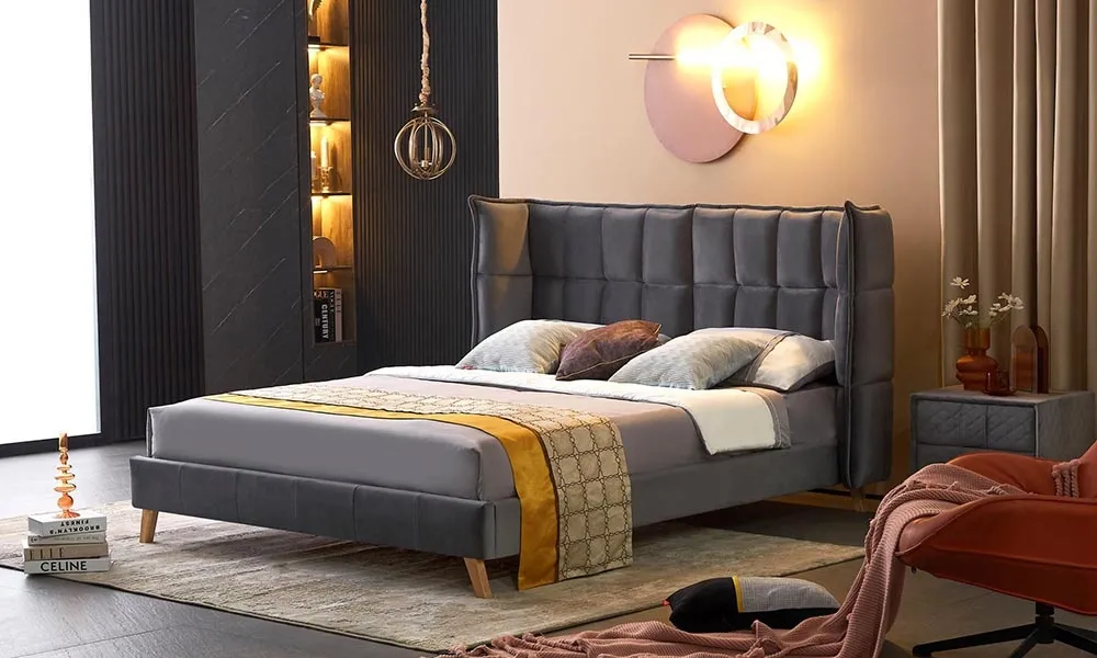 Łóżko tapicerowane szare 160x200 cm Scandino