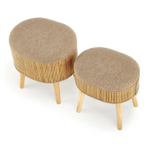 Zestaw 2 puf owalnych ze schowkiem drewnianych tapicerowanych beżowych / naturalnych Tico