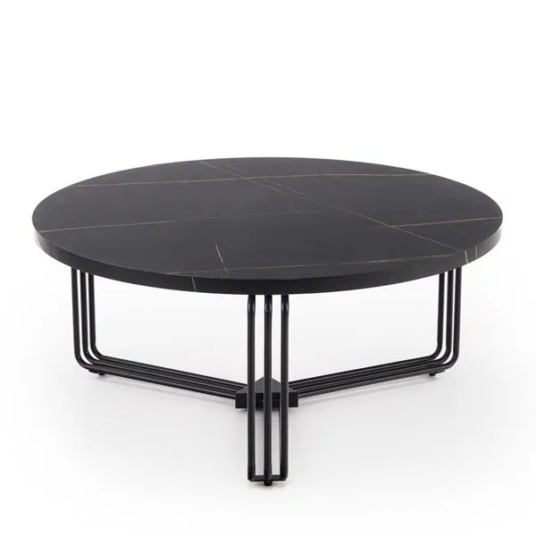 Stolik kawowy okrągły czarny marmur / czarny mat 80 cm Antica