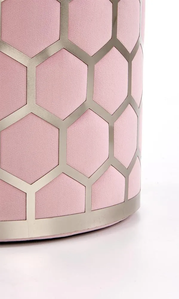 Pufa Aqua tkanina velvet jasny różowy, podstawa stal nierdzewna srebrna