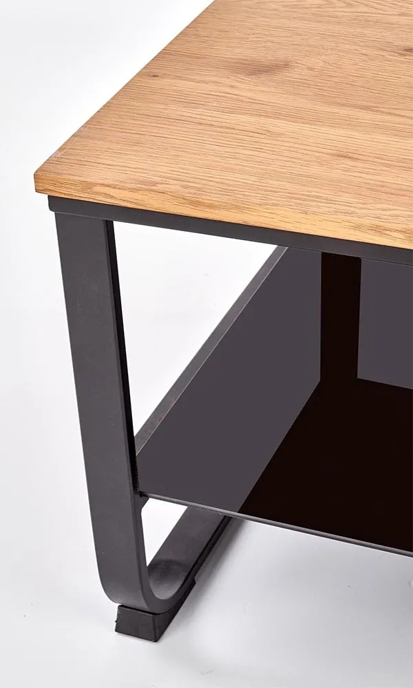 Stolik kawowy z pólką dąb złoty / czarny mat 105 x 55 cm Artiga