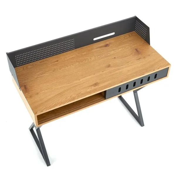 Biurko loftowe dąb złoty / czarne mat 110 cm B43