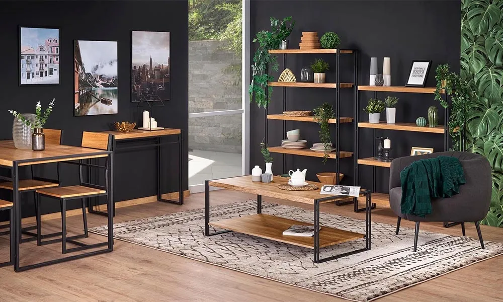 Regał loftowy dąb złoty / czarny mat 100 x 30 x 120 cm Boliver