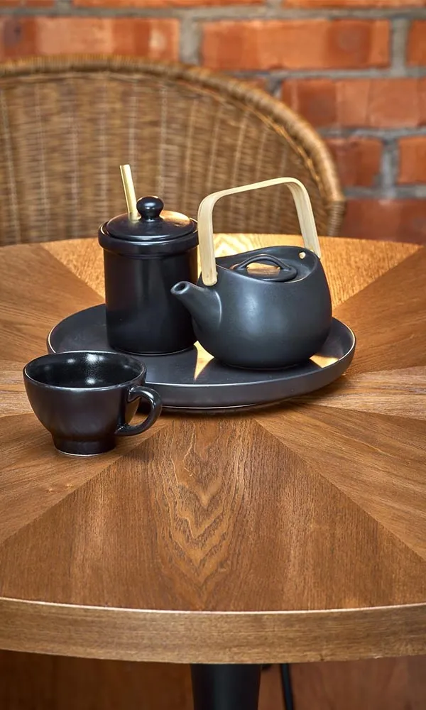 Stół okrągły orzech / czarny mat 100 cm Carmelo