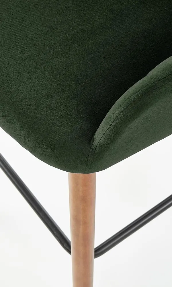 Hoker z oparciem tapicerowany zielony / orzech H93