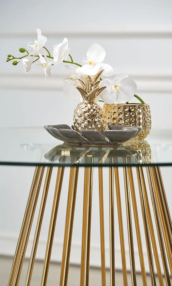 Stół okrągły szklany transparentny / złoty mat / połysk 120 cm Liverpool