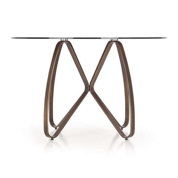 Stół okrągły szklany brązowy / złoto antyczne mat 120 cm Lungo