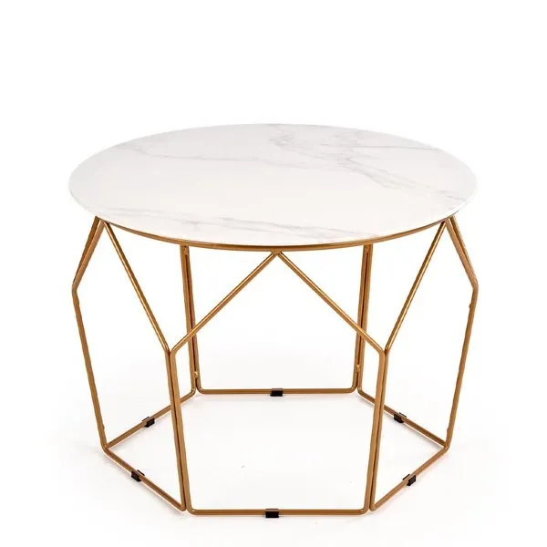 Stolik kawowy okrągły biały marmur / złoty mat 60 cm Madison