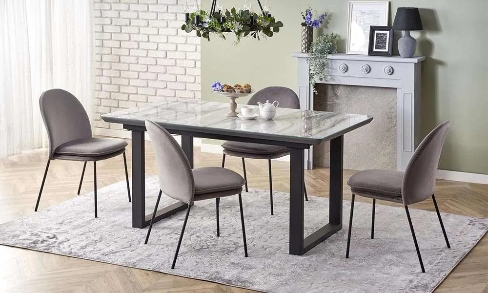 Stół rozkładany biały marmur / czarny mat 160 - 200 x 90 cm Marley