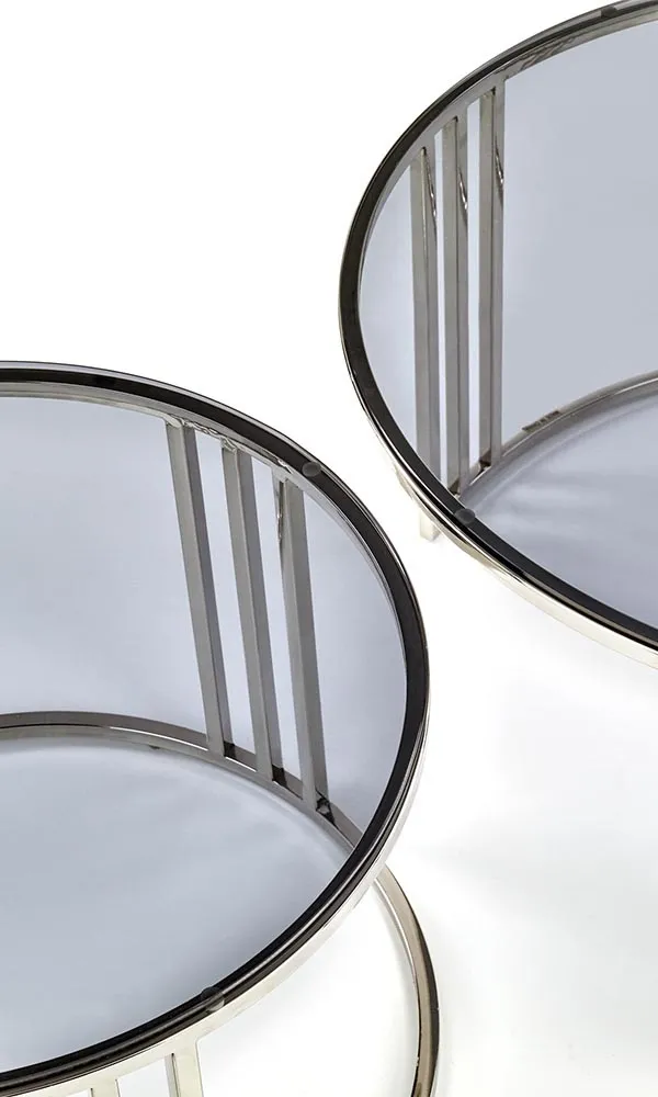 Zestaw 2 stolików kawowych okrągłych dymiony / srebrny mat / połysk 80 cm, 60 cm Mercury