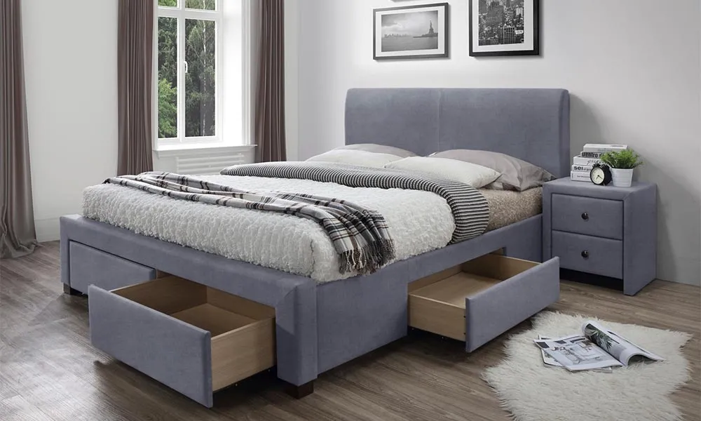 Łóżko tapicerowane z szufladą szare 160x200 cm Modena 3