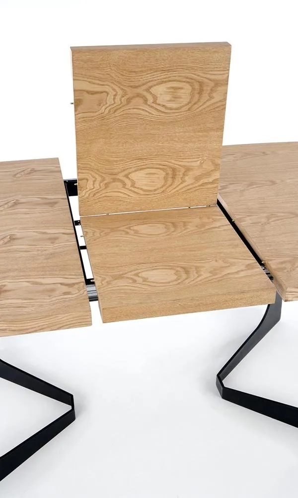 Stół rozkładany dąb naturalny / czarny mat 160 - 200 x 90 cm Veldon