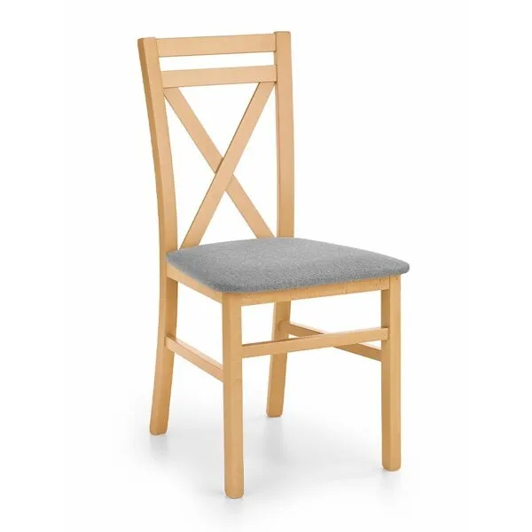 Krzesło do jadalni drewniane tapicerowane szare / dąb miodowy Dariusz