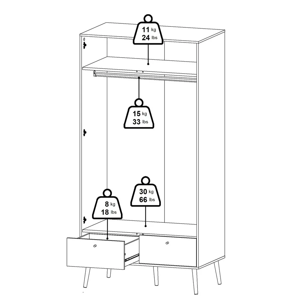 Szafa dwudrzwiowa z szufladami szara mat 99 x 200 cm Bodo