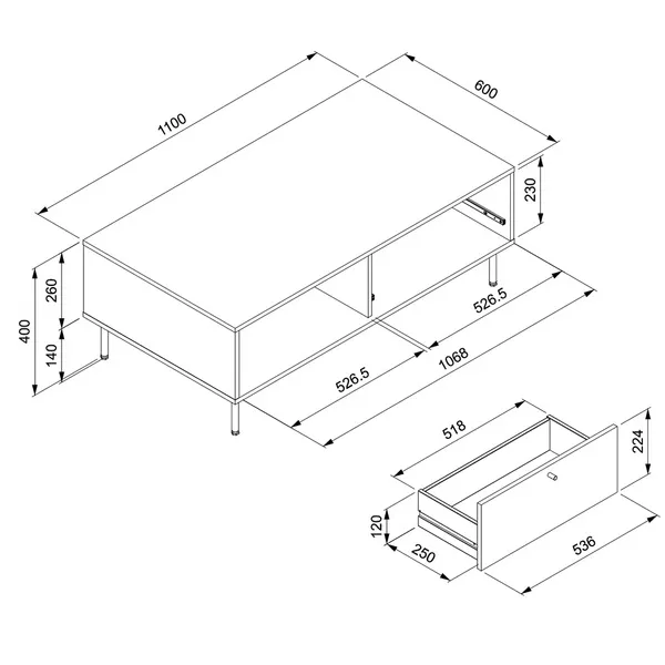 Stolik kawowy z szufladą niebieski mat 110 x 60 cm Caracas