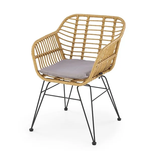 Krzesło ogrodowe tapicerowane rattan naturalne / szare / czarne K541