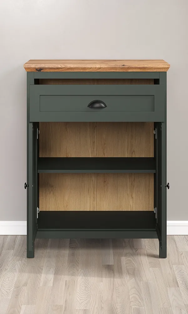 Komoda na buty Emerald, 77 x 39 x 102 cm, ciemny zielony, dąb Evoke