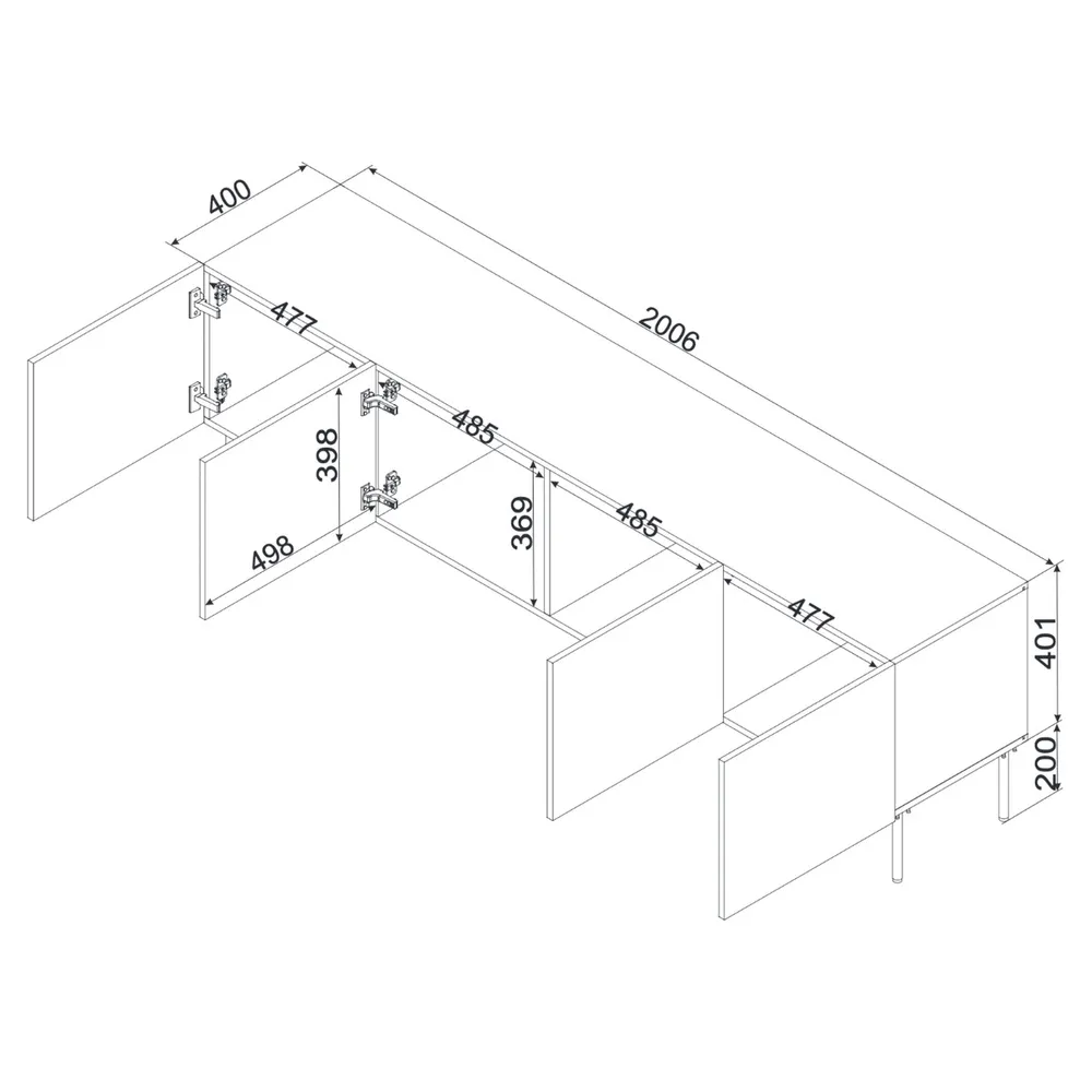 Szafka RTV czarna mat 200 cm Linea