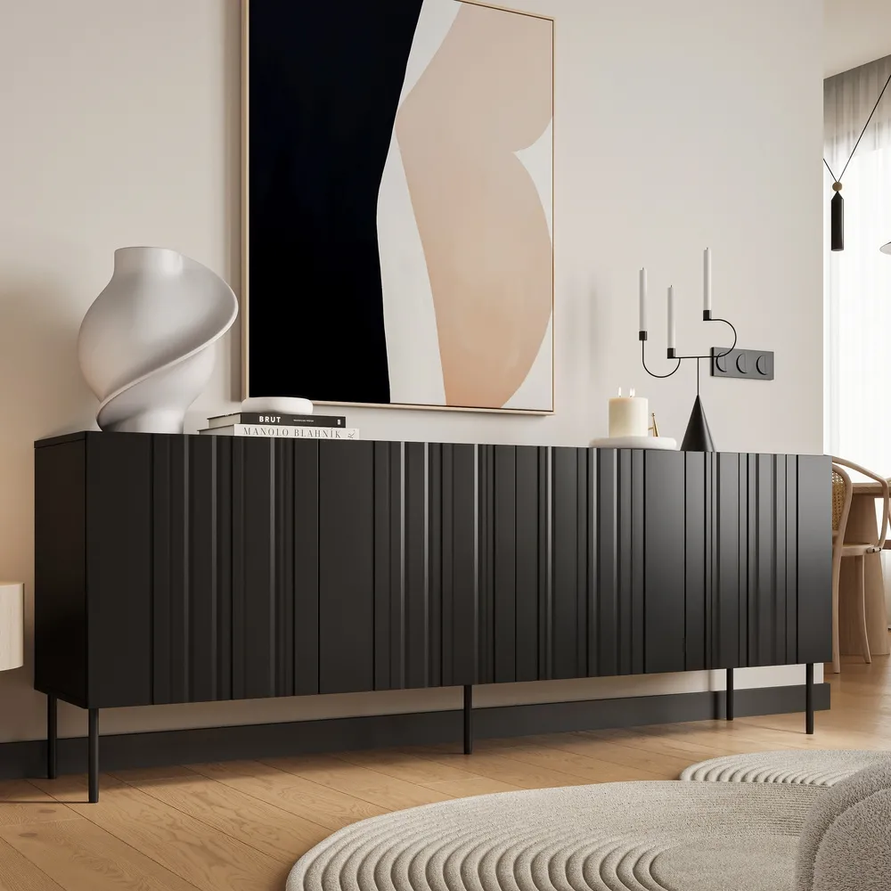 Komoda z drzwiami czarna mat 200 cm Milo