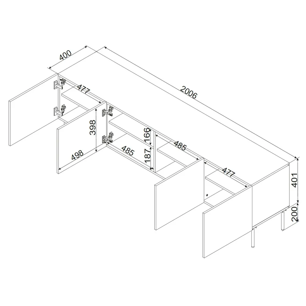 Szafka RTV biała mat 200 cm Modena