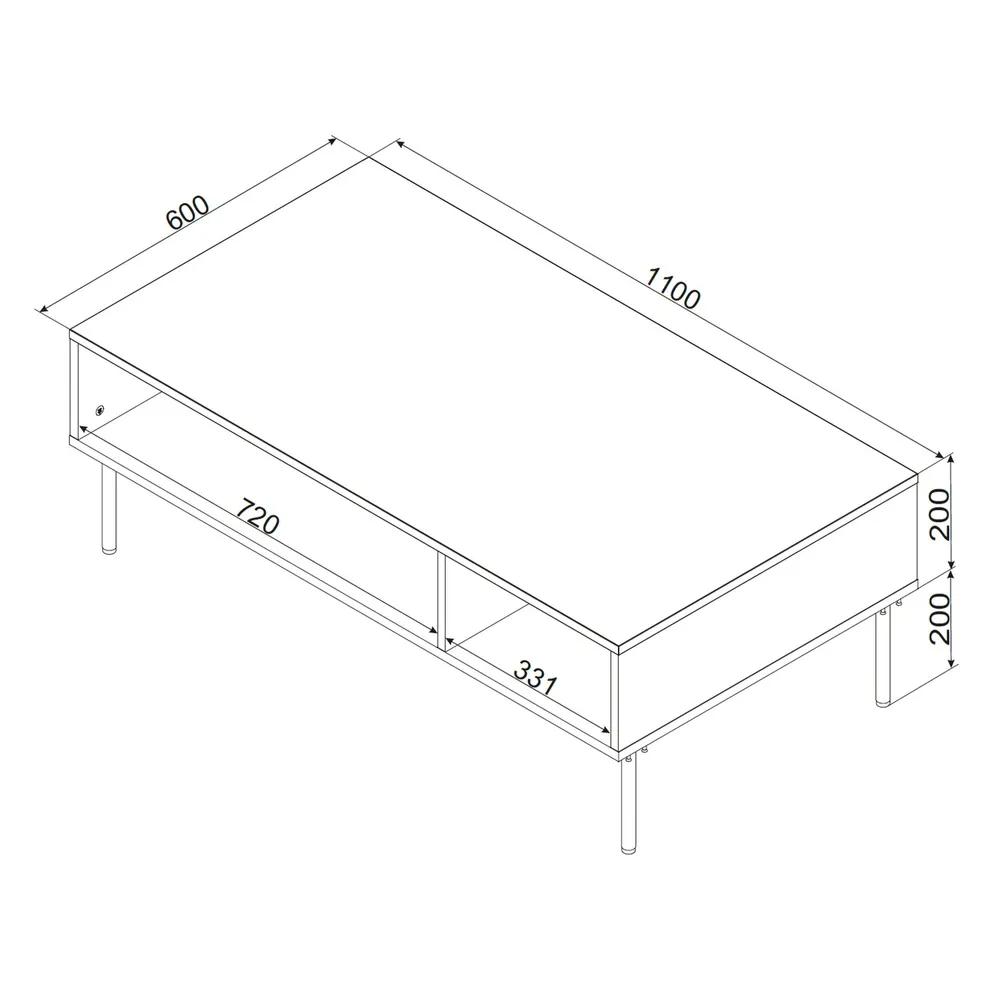 Stolik kawowy z półką biały mat 110 x 60 cm Modena