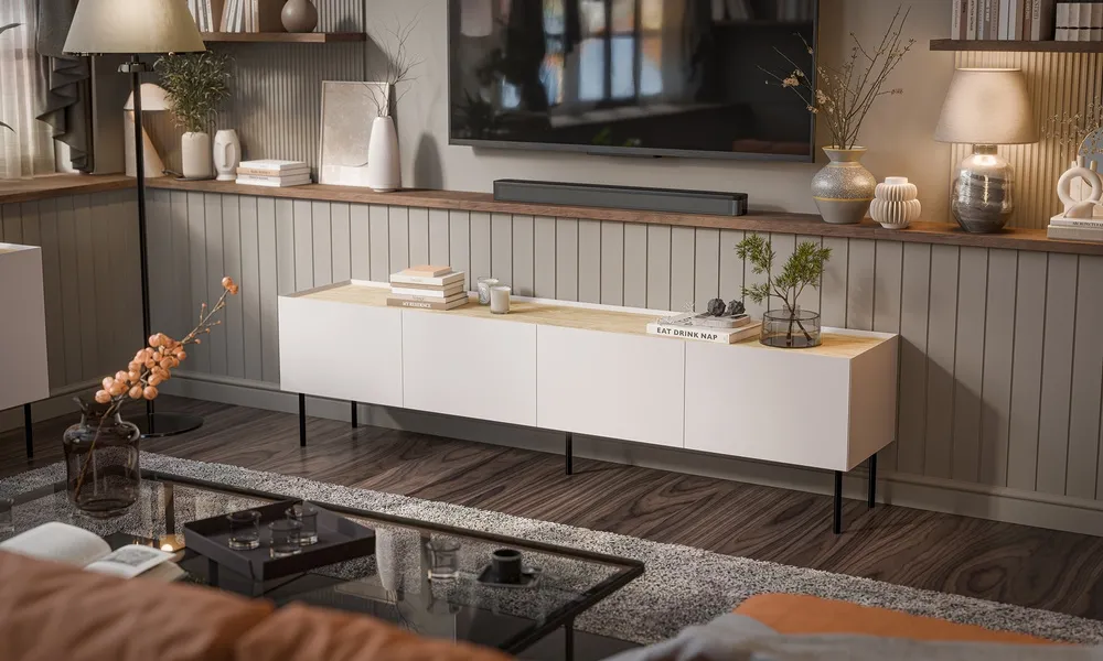 Szafka RTV beżowa / dąb mat 200 cm Olmo