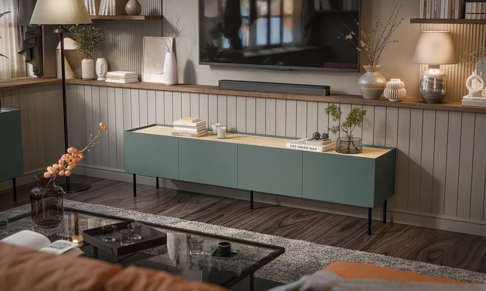 Szafka RTV oliwkowa / dąb mat 200 cm Olmo