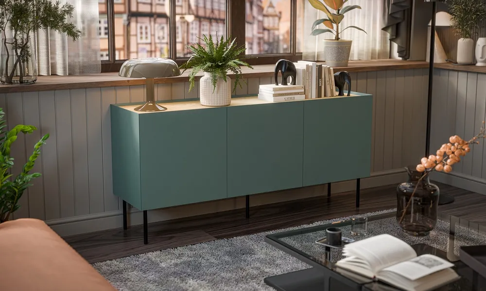 Komoda z drzwiami oliwkowa / dąb mat 150 cm Olmo