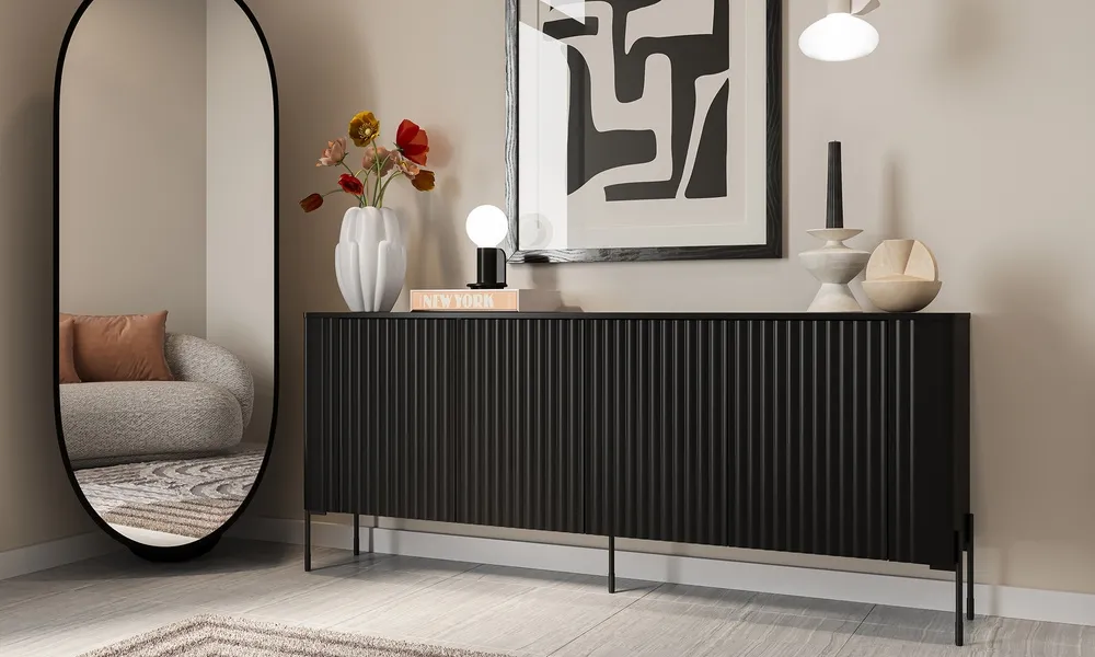 Komoda z drzwiami czarna mat 190 cm Aria