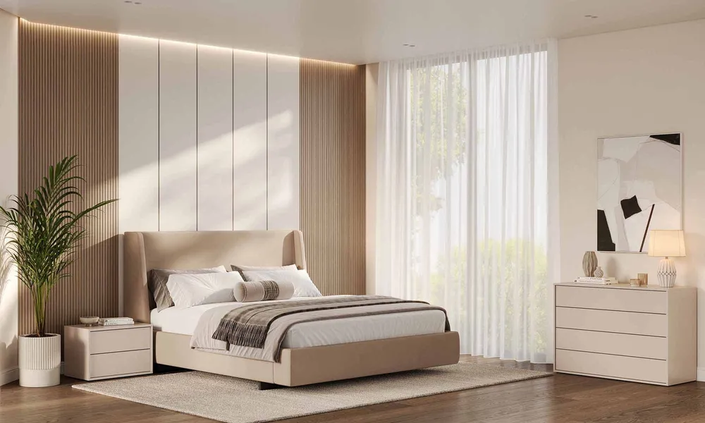 Łóżko tapicerowane beżowe 160x200 cm Bruno