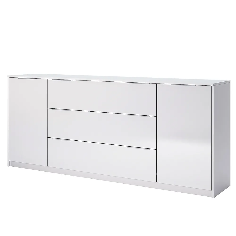 Komoda z szufladami i drzwiami biała wysoki połysk 200 cm Roma