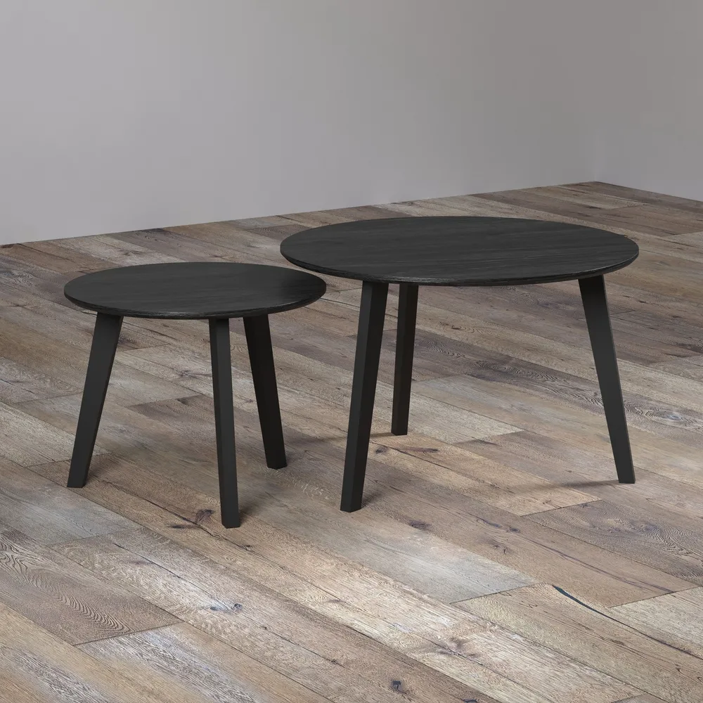 Zestaw 2 stolików kawowych okrągłych jesion czarny 70 cm, 50 cm Loftis