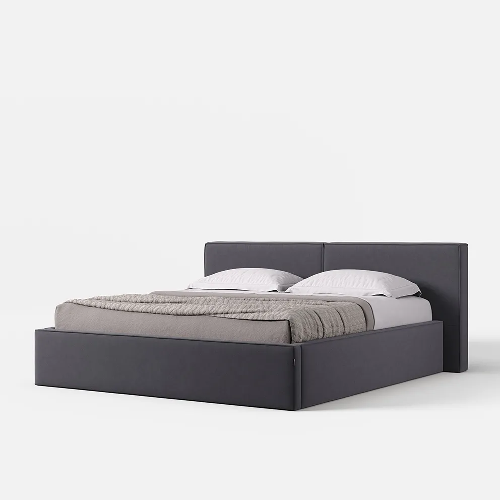 Łóżko tapicerowane z pojemnikiem szare 160x200 cm Duo