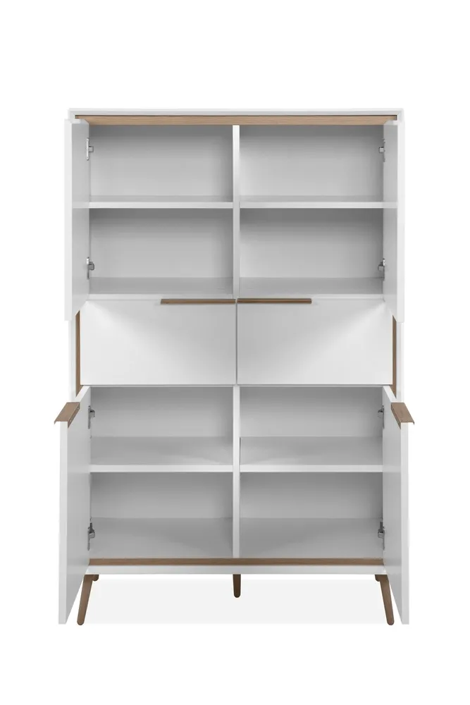 Komoda wysoka z drzwiami i szufladami biała / dąb artisan  mat 90 cm Arona