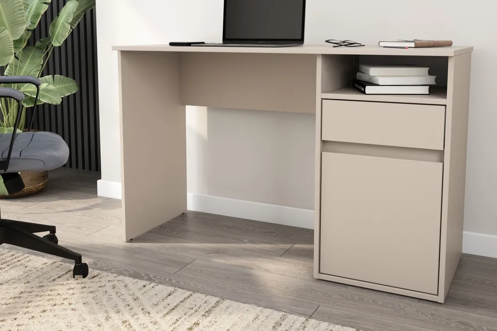 Biurko z szufladami, drzwiami kaszmir mat 120 cm Mono