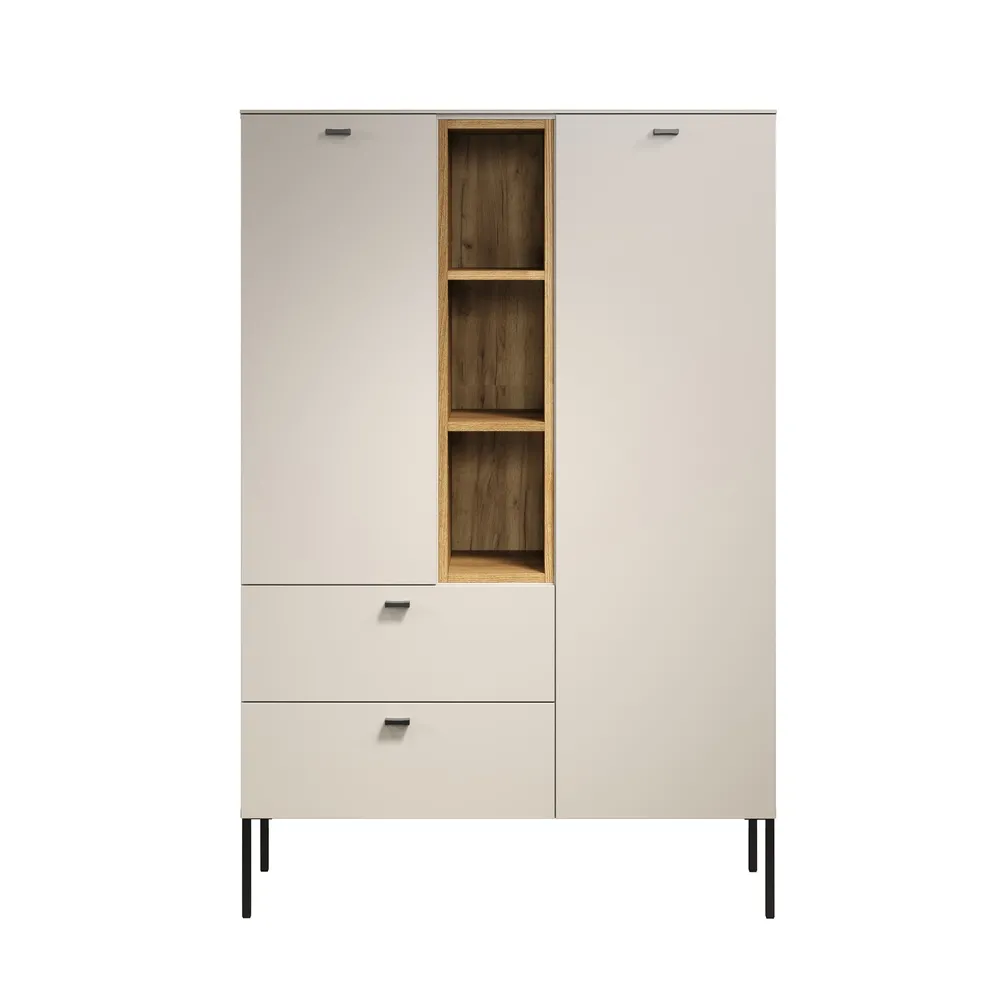 Komoda wysoka z szufladami i drzwiami kaszmir / dąb mat 93 cm Avolo