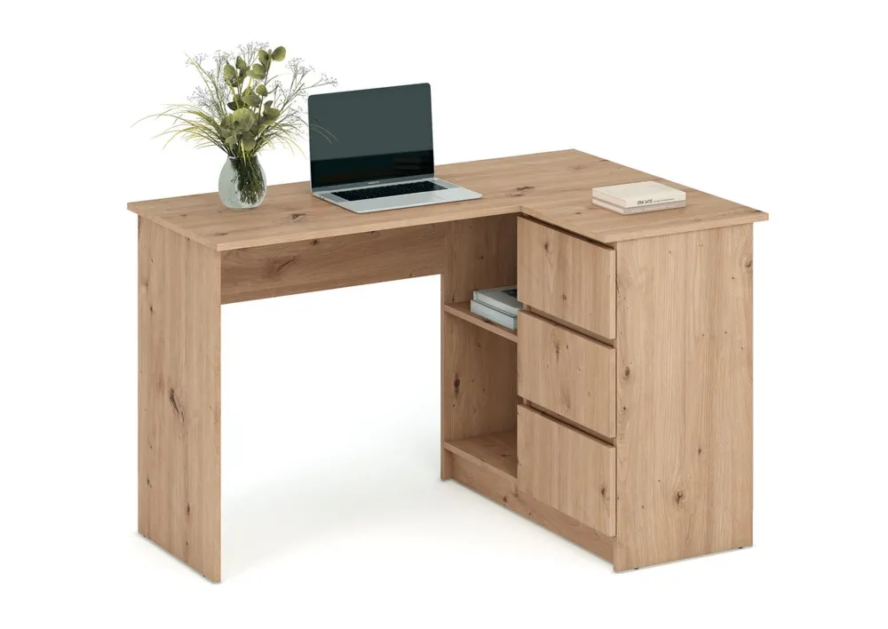 Biurko z szufladami i półkami dąb artisan mat 124 cm Bega