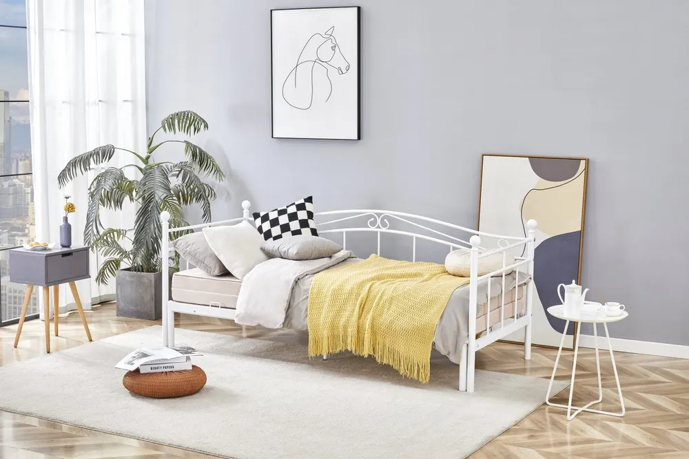 Łóżko jednoosobowe z wysuwanym dodatkowym materacem białe 90 x 200 cm Ariza