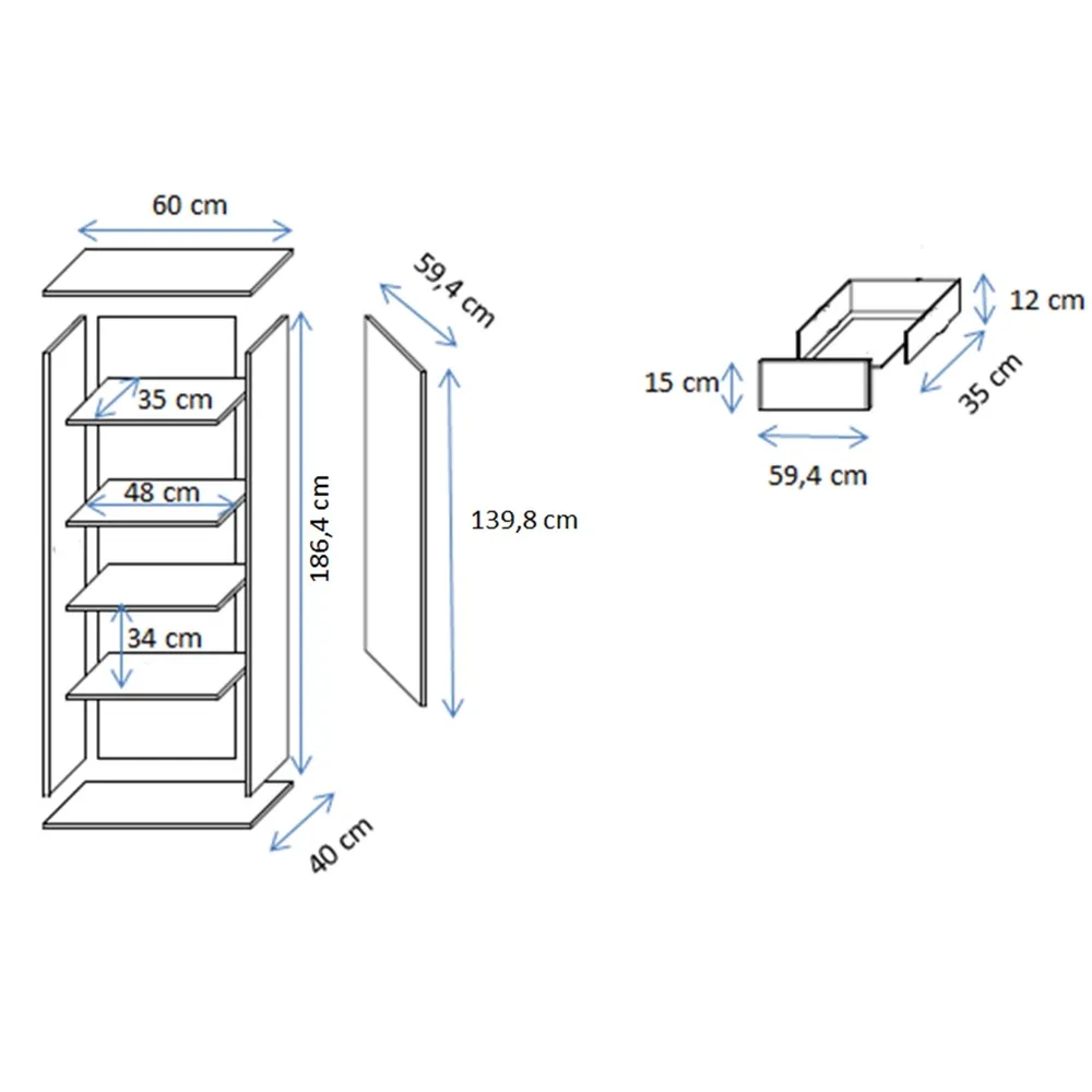 Witryna jednodrzwiowa z szufladami kaszmir mat 60 x 192 cm Simple