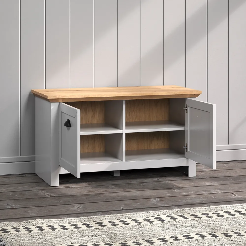 Szafka na buty z siedziskiem jasnoszara / dąb artisan 91 cm Tosca