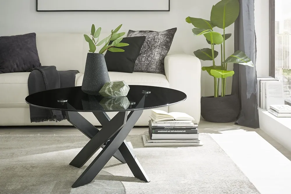 Stolik kawowy okrągły szklany szary / czarny 80 x 45 cm Axis