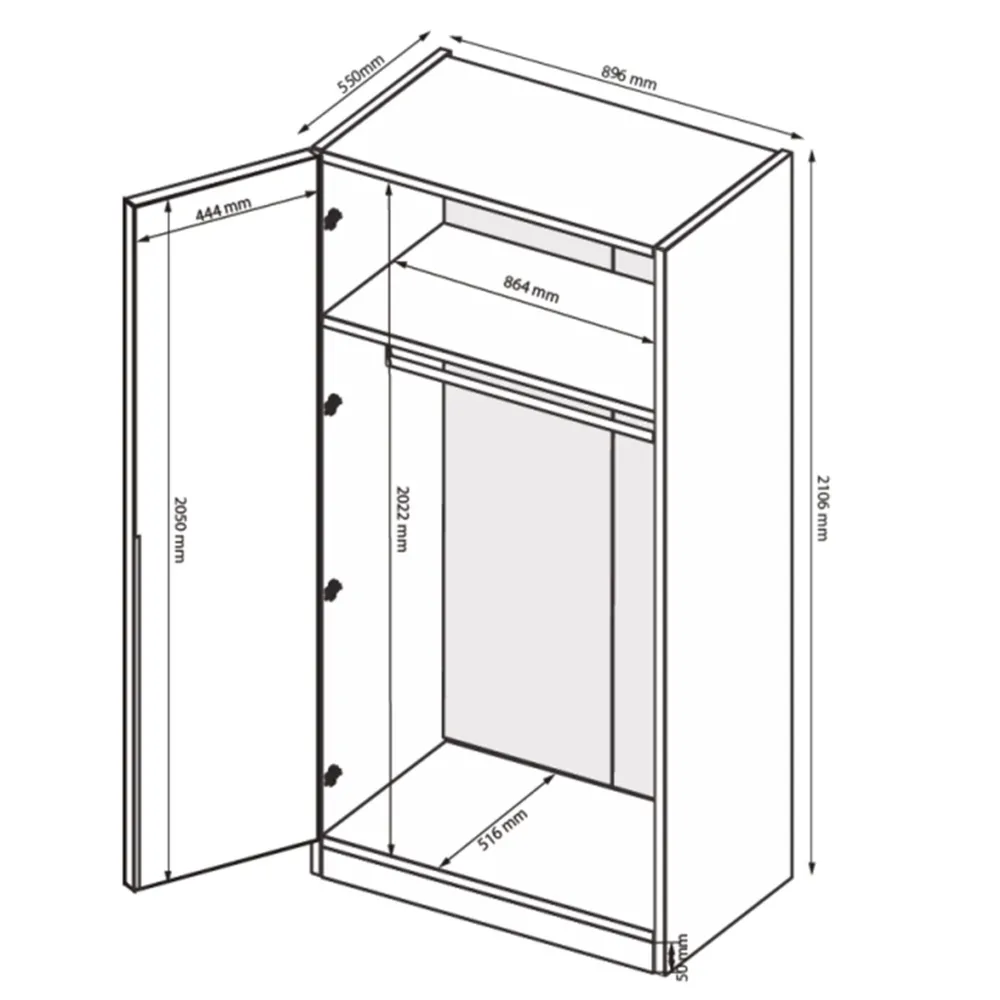 Szafa dwudrzwiowa antracyt / grafit mat 90 x 210 cm Teo
