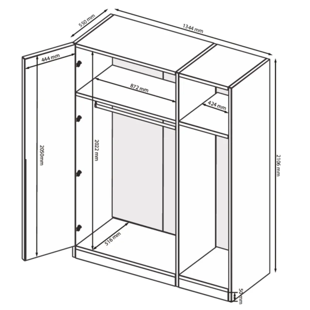 Szafa trzydrzwiowa antracyt / grafit mat 134 x 210 cm Teo