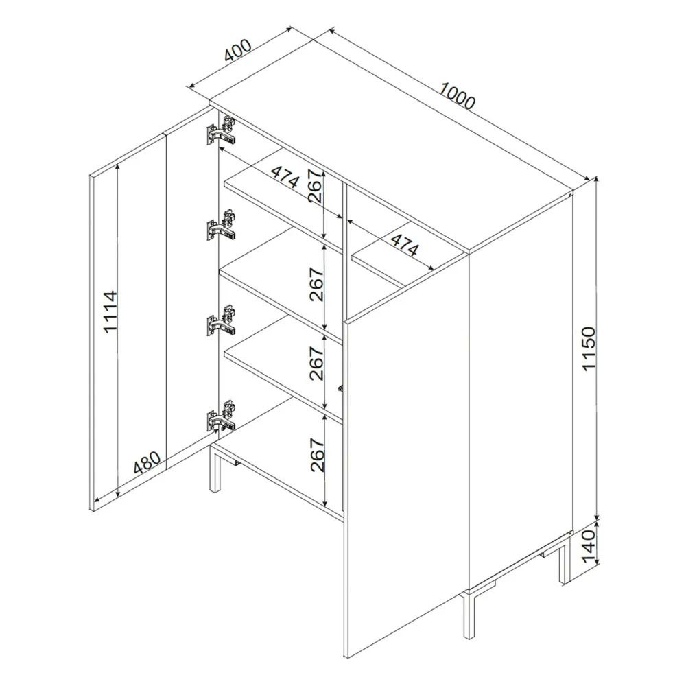 Komoda wysoka z drzwiami dąb artisan / czarna mat 100 cm Arden