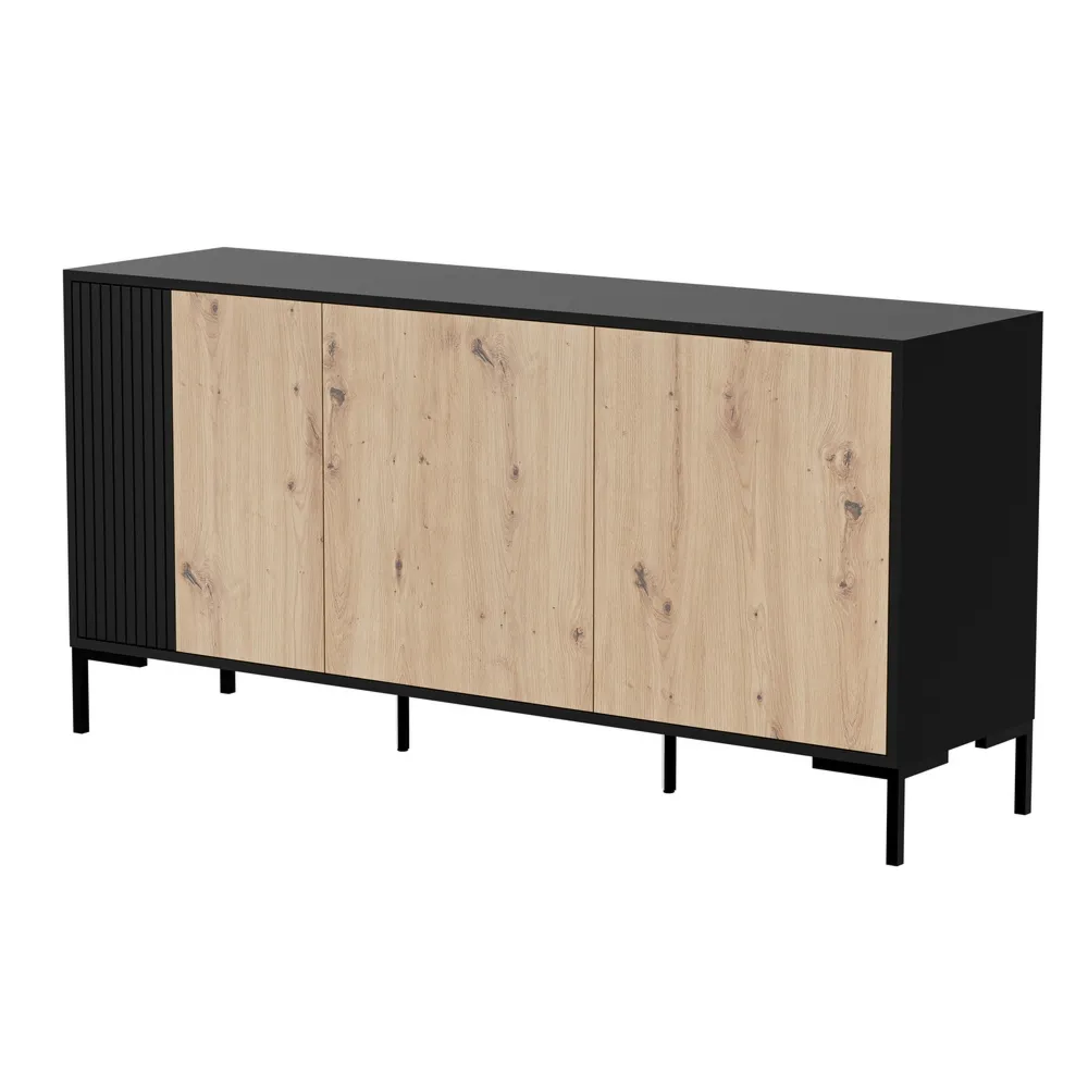 Komoda z drzwiami dąb artisan / czarna mat 150 cm Arden