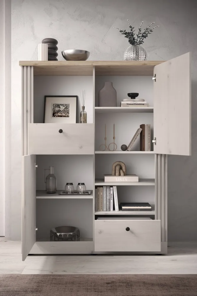 Komoda wysoka z drzwiami i szufladami dąb Meringa/dąb Cadiz mat 118 cm Avina